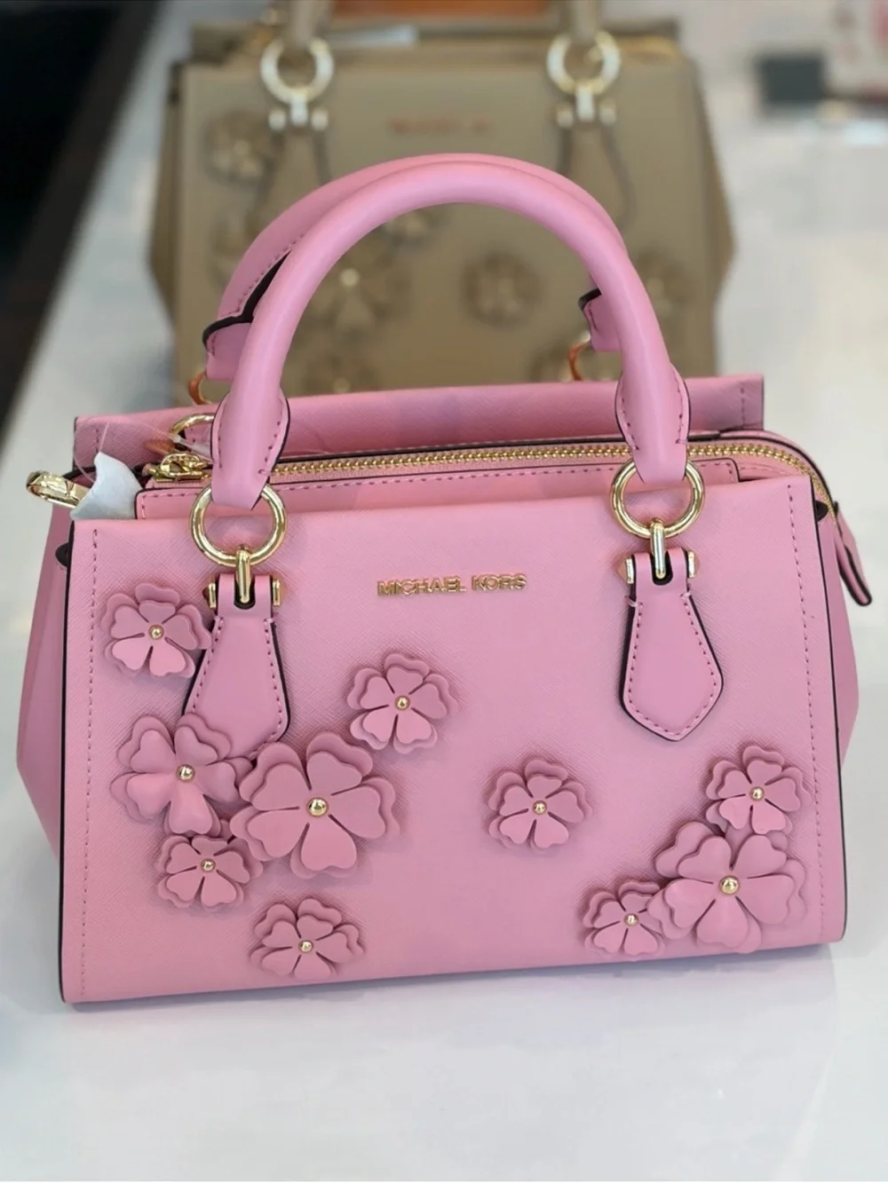 MICHAEL KORS Marilyn Small Floral Embellished Satchel Carnation